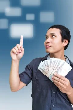 Man pressing the button for money plan Stock Illustration