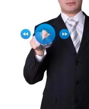 Man pressing media player button 스톡 사진