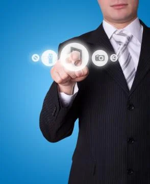 Man pressing media player button 스톡 사진