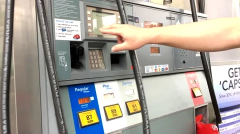 Man pressing print receipt at Chevron gas station. Stock Footage 63158145