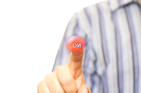 A man pressing a red no button Stock Illustration