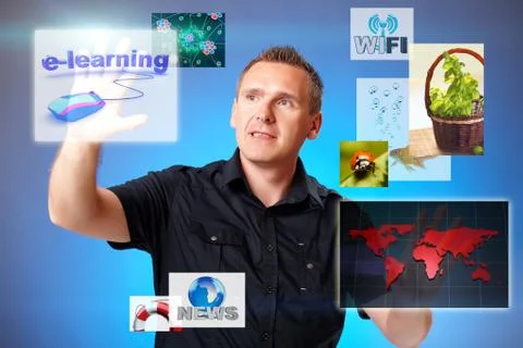 Man pressing screen Illustrazione stock