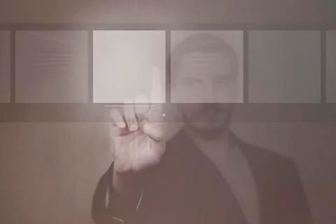 Man pressing square button Stock Photos