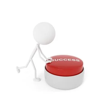 The man pressing the success button. 3D rendering. Stock Illustration
