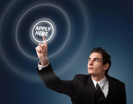 Man pressing a touchscreen button Stock Photos