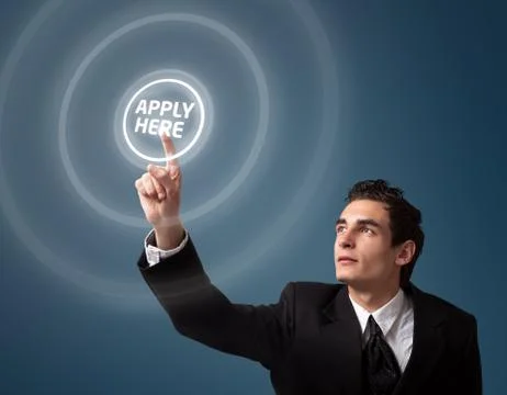 Man pressing a touchscreen button Stock Photos