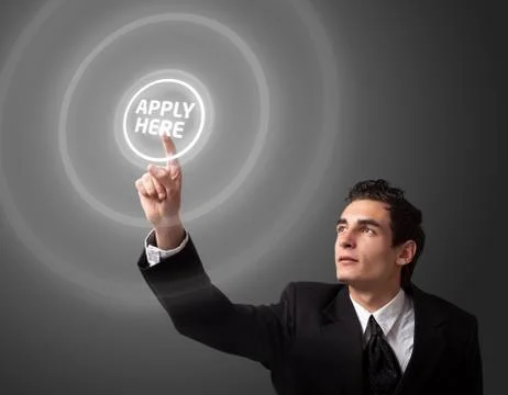 Man pressing a touchscreen button Stock Photos