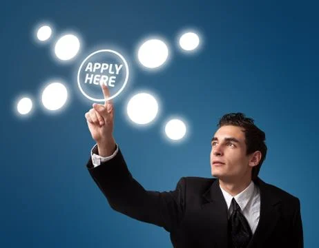 Man pressing a touchscreen button Stock Photos