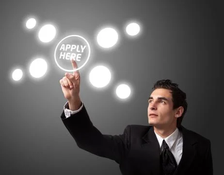Man pressing a touchscreen button Stock Photos