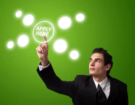 Man pressing a touchscreen button Stock Photos