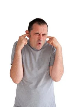 Man preventing hearing damage Stock Photos