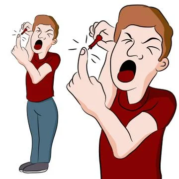 Man pricking his finger Stock Illustration