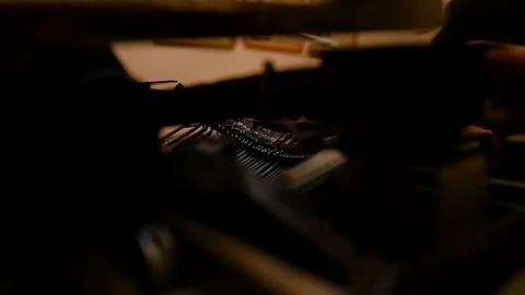 Man prints on an old typewriter Stock Footage 93663885