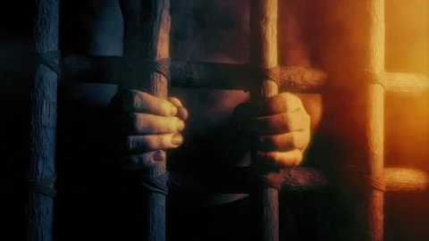 Man In Prison In Dynamic Lighting Stock Footage 308817809