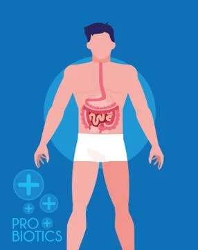 Man with probiotics medicines Stock Illustration