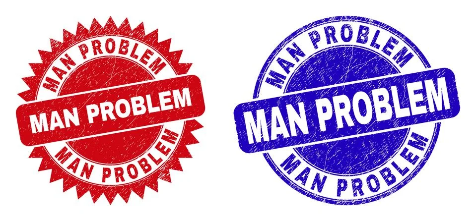 MAN PROBLEM Round and Rosette Stamps with Distress Surface Illustrazione stock