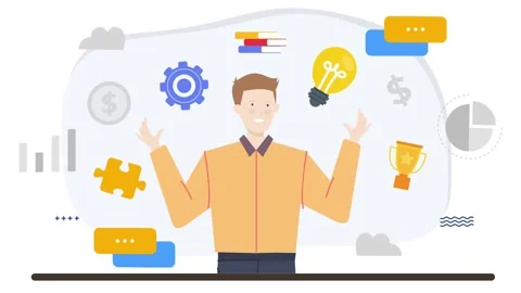 Man with problem solving and achievement. business animated illustration. Stock Footage 276882839