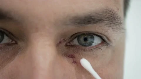 A man processes stitches on a wound after surgery Stock Footage 150666671