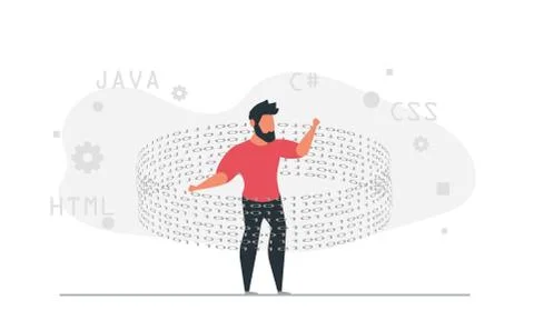 The man professionally programs in virtual reality. Programmer software devel Illustrazione stock