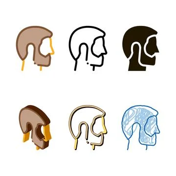 Man profile with beard set icon outline Stock Illustration