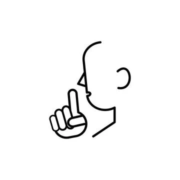 Man profile hush pose finger on lips line icon Stock Illustration
