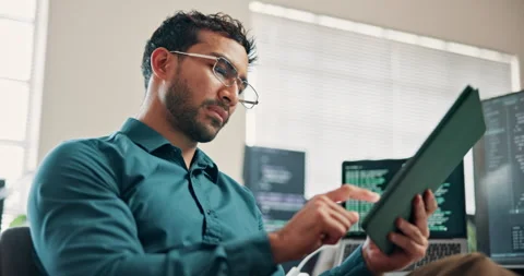 Man, programmer and coding in office with tablet, research and system analysis Stock-Footage 346948142