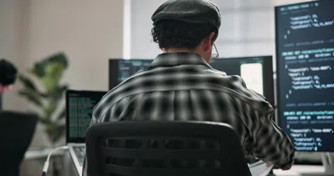 Man, programmer and discussion in office with computer, advice and problem Stock Footage 346802213