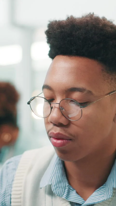 Man, programmer and glasses with software development for problem solving, UI Stock Footage 307414414