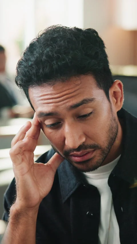 Man, programmer and stress with headache in office for eye strain, overworked Stock-Footage 342243446