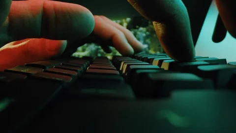 Man Programmer Fingers Working On Computer At Night Office Communication Stock Footage 122153368