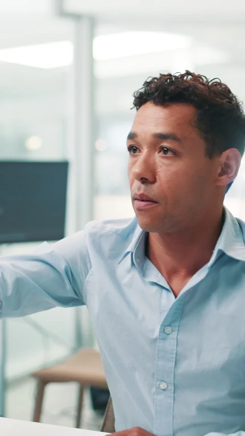 Man, programmer or problem solving with interactive display for UI design or UX Stock Footage 307415128