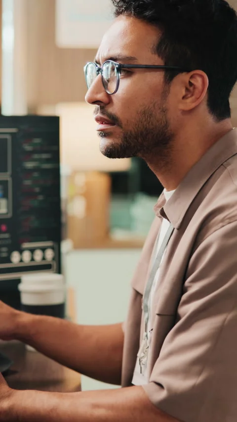 Man, programmer or typing with computer in office for data capture, analysis or Stock-Footage 342242727