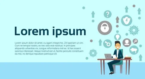 Man Programmer Web Developer Working At Laptop Computer Over Abstract Technology Illustrazione stock