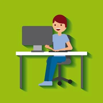 Man programmer working on his pc computer coding and programming Stock Illustration