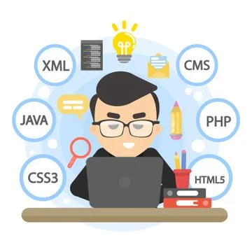 Man programmer working. Illustrazione stock