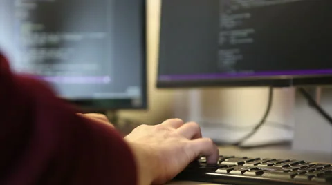 Man programmer writes code using the keyboard. Hands close-up Stock Footage 63421328