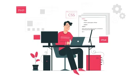 Man programming 4k animation on his computer Stock Footage 251772171