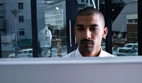 Man, programming and developer in office with computer, AI system and cyber.. Stock Photos