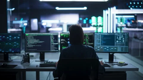 Man Programming Stock Footage 256046588