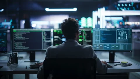 Man Programming Stock Footage 256046622