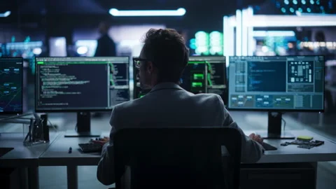 Man Programming Stock Footage 256046635