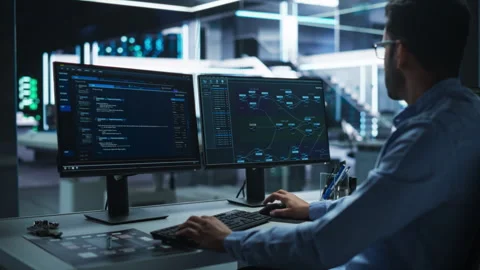 Man Programming Stock Footage 256046718