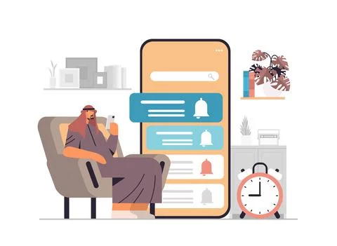 Man programming time reminder alarm on smartphone screen office day planner Stock Illustration