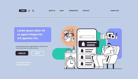 Man programming time reminder alarm on smartphone screen office day planner Stockillustratie