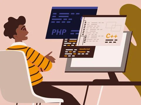 Man programming website software Illustrazione stock