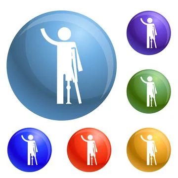 Man prosthesis hand icons set vector Illustrazione stock