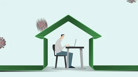 Man protected under a green home to avoid coronavirus danger. Stock Footage 126987875