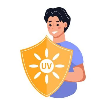 Man protected by uv screen from ultraviolet light. UV protection for skin. Using Stock Illustration