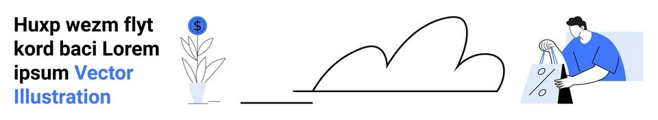 Man Protecting Data with Shield by Cloud, Plant, Text, and Security Symbol .. 스톡 일러스트