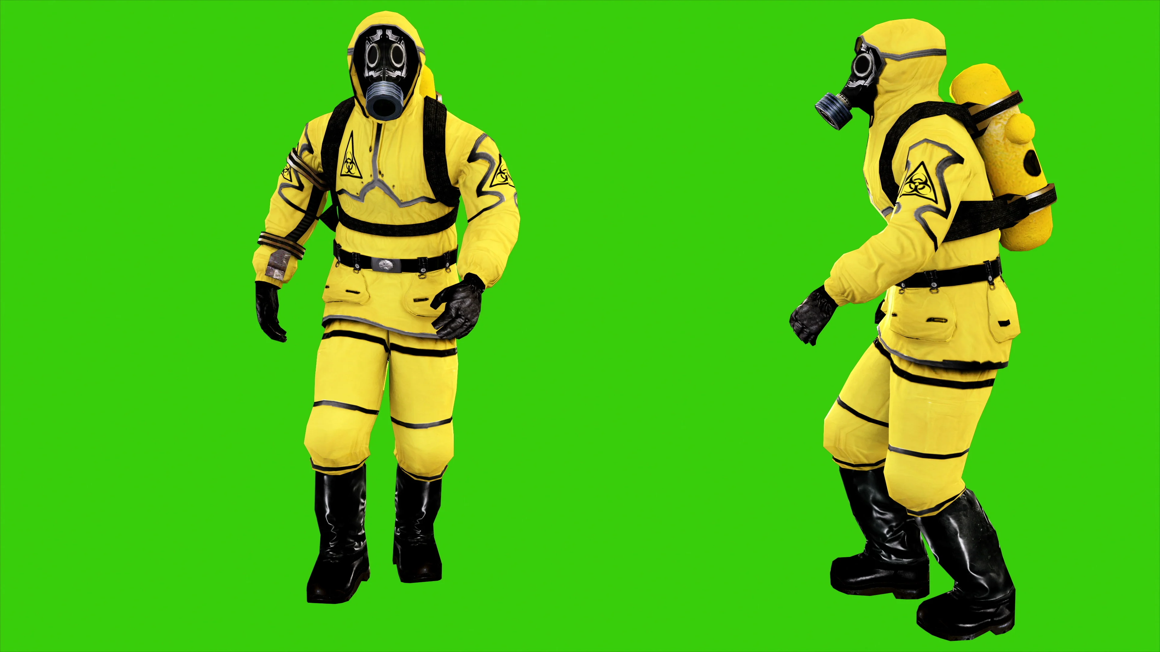 Man Wearing Protective Hazmat Suit While Walking In Lobby Stock